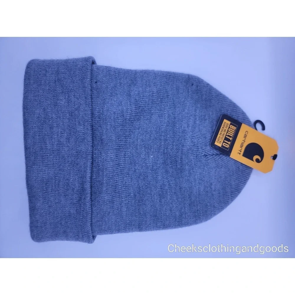 Carhartt Knit Beanie Heather Gray Cuffed Watch Hat Raised Logo Patch Mens Womens